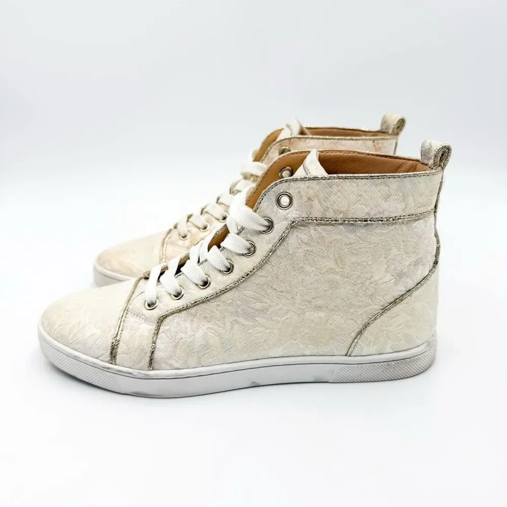 Christian Louboutin Bip Bip Orlato High Top White Floral Sneakers EU 37 US 7